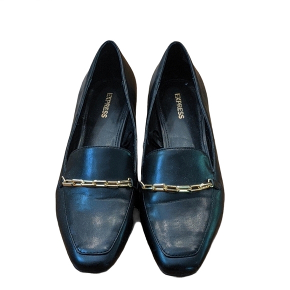 Express Shoes - Express Square Toe Loafers 1" Heal Black Sz 7M